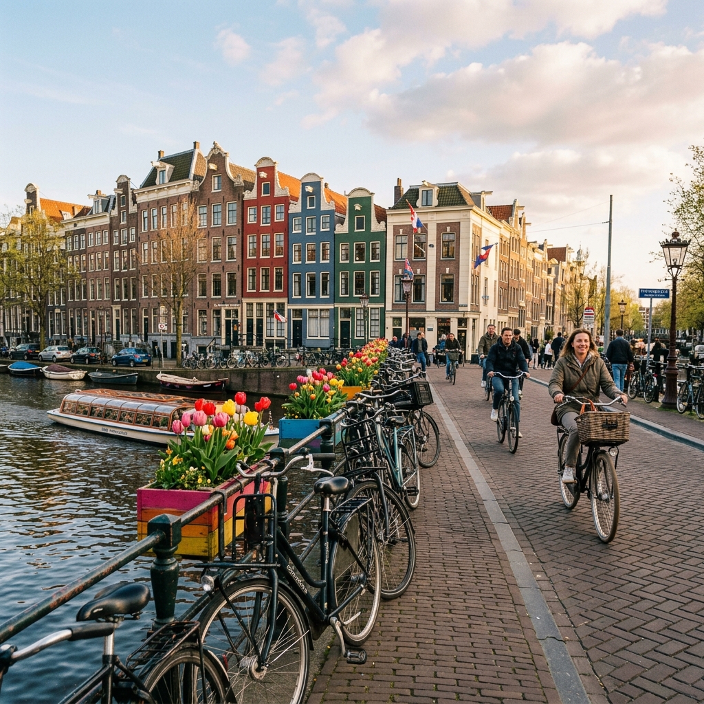 Amsterdam canal bridge with bikes